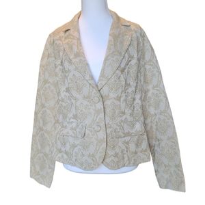 Liz Claiborne Crazy Horse Cream Tan Brocade Style Button Up Blazer Jacket